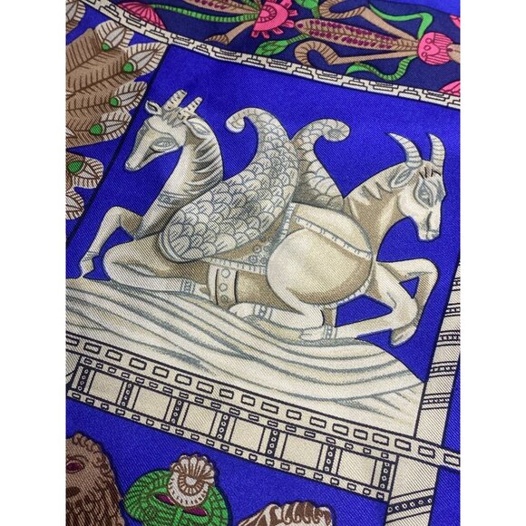 Hermes Paris Scarf Torana Square Silk Elephant Lion Horse Buddha Temple VTG - Picture 13 of 14